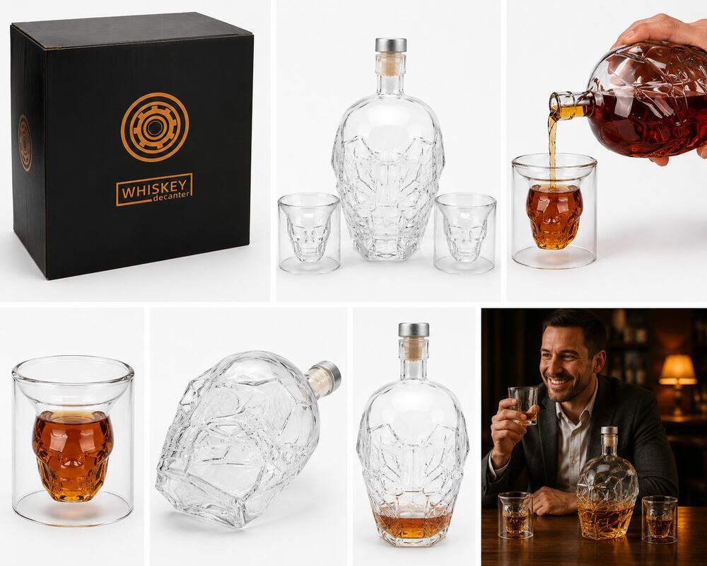 Whiskey Decanter Set with 2 Double-Wall Glasses – Gift Set – New